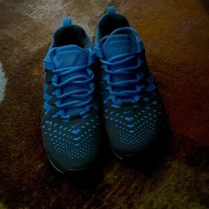 Blue and gray running shoes